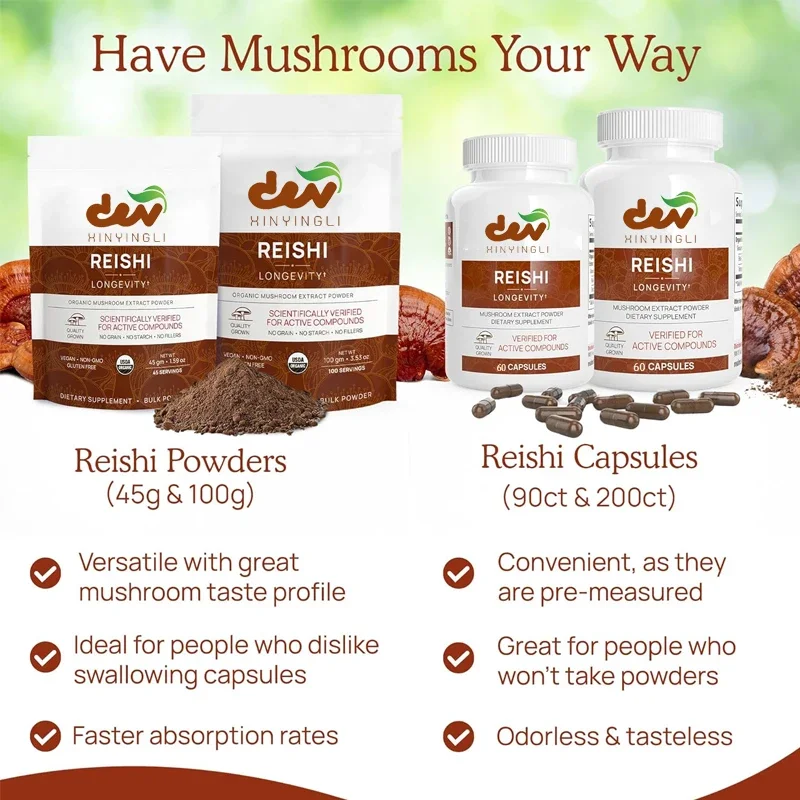 Cápsulas Lingzhi: suplemento de extracto de hongo orgánico, que contiene suplementos vitamínicos, cápsulas 60 cápsulas