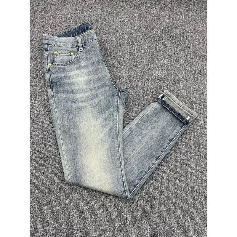 

Fashionable jeans for men 2025 new style slim fit small foot elastic trend embroidery printed casual denim long pants
