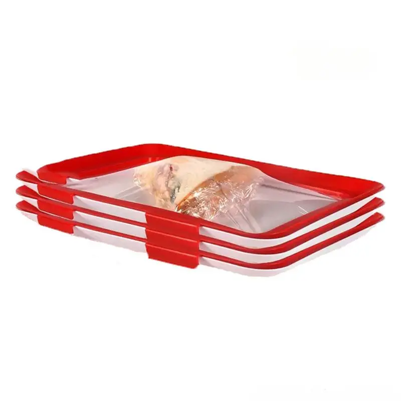 J1UL1N Vacuum Preservation Technology Food Storage Trays(4 Pcs) For Extended Freshness- Stackable Design Red