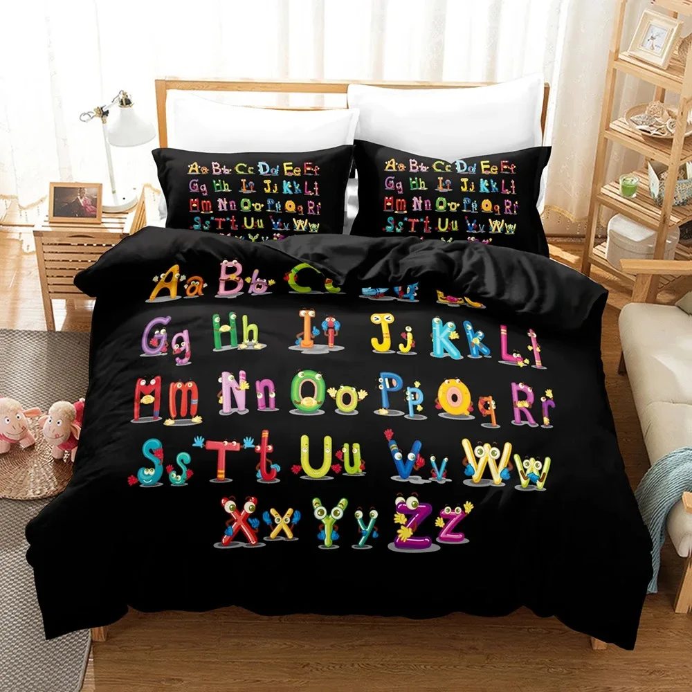 Alphabet Boys Girls Kids Bedding Set Queen Size Science Comforter Set Colorful,Cartoon ABC Letters Patterns Joyful Fun Design