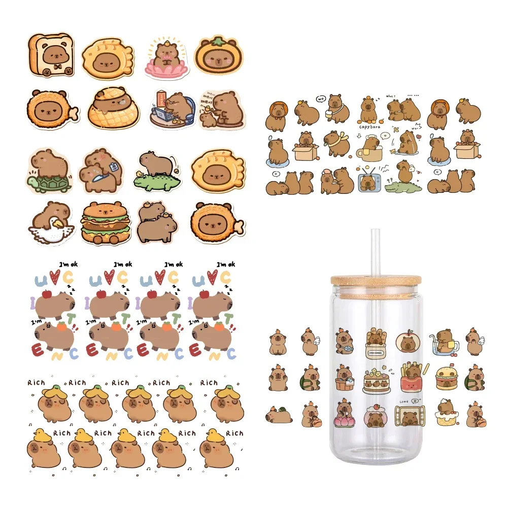 

Cartoon Animals Capybara Pattern UV DTF Transfer Sticker Waterproof Transfers Decals For 16oz Glass Cup Wrap Stickers