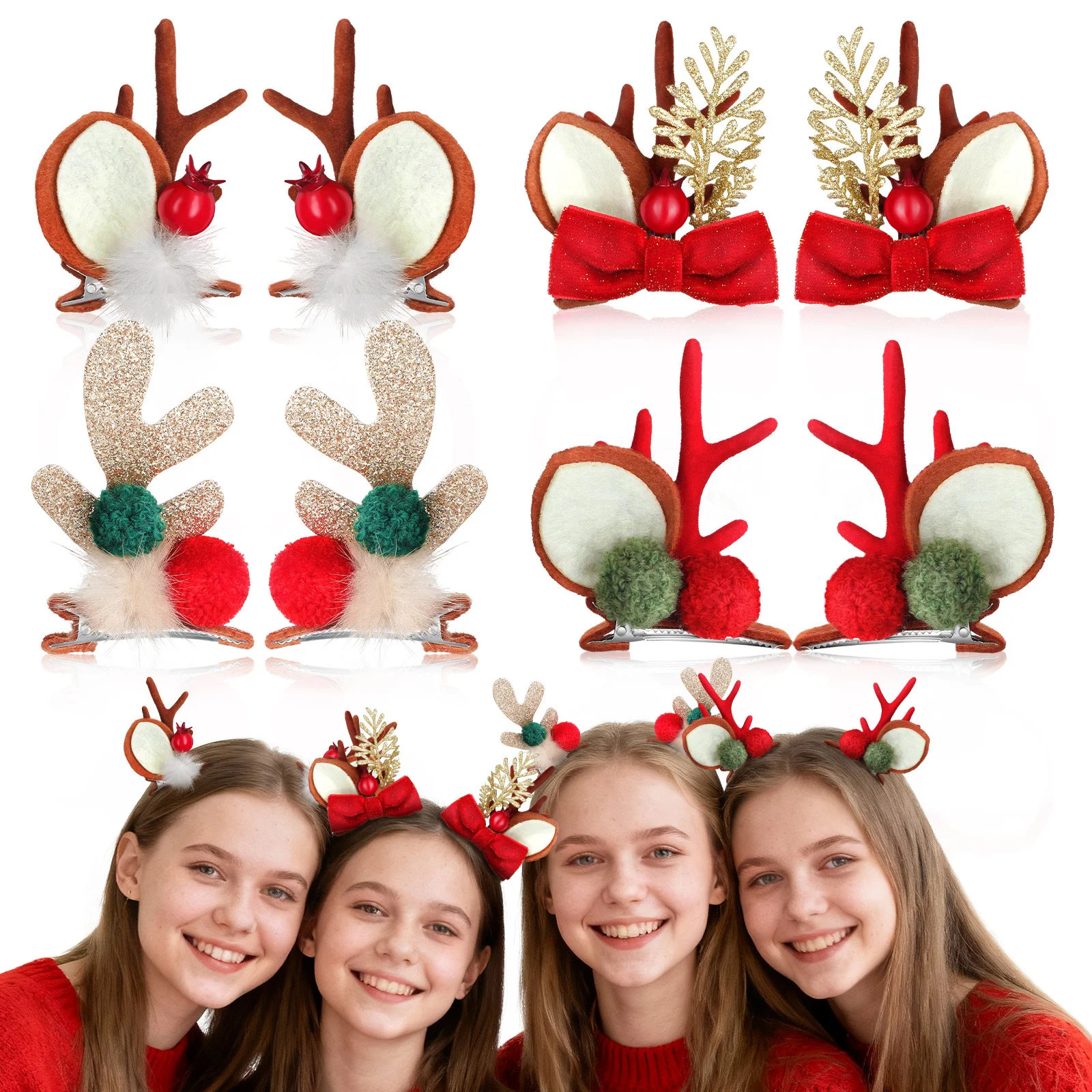 قرن الوعل حزب كليب مشبك الشعر مقاطع لطيف عيد الميلاد دبابيس الشعر عطلة حزب الشتاء إكسسوارات الشعر المشابك