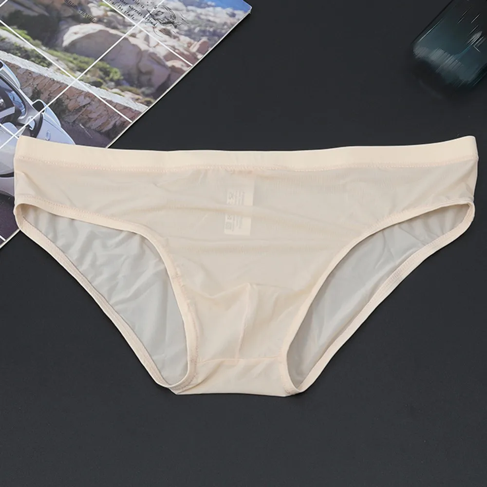 

1pc Casual Men's Soft Ice Silk Ultrathin Briefs Transparent Low Rise Underwear Breathable Man Panties Tanga