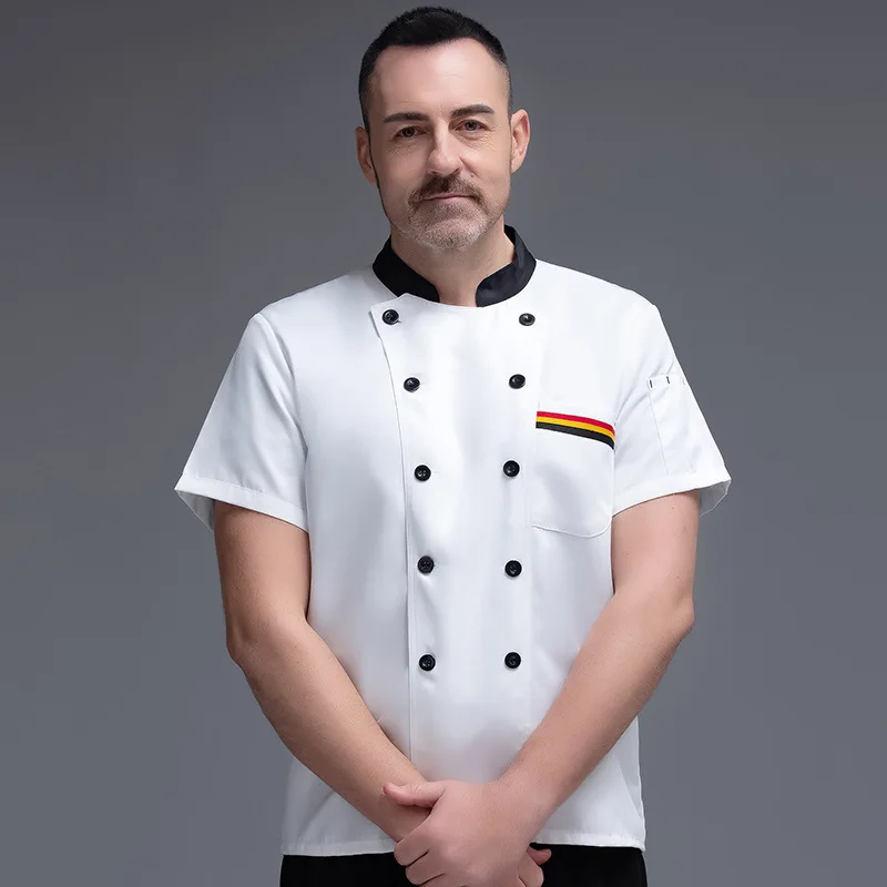

Мужская униформа повара с короткими рукавами, летняя, с дышащей сетчатой спинкой, белая, тонкая, для работы в отеле, униформа с коротким рукавом 190.