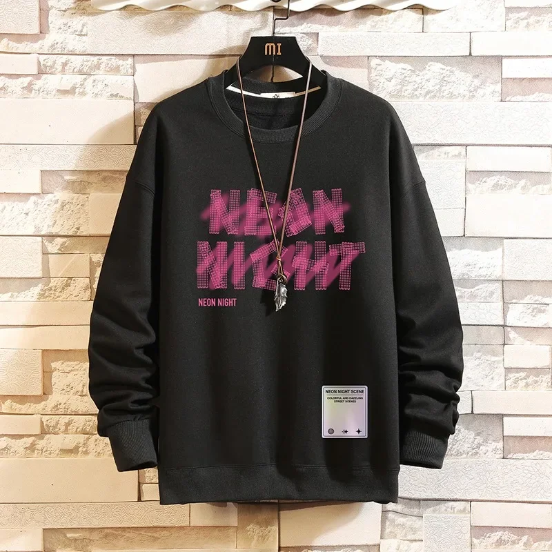 

M-5XL!Autumn and Winter New Round Neck Korean Trend Loose Print Long Sleeved Sweater Men Clothing