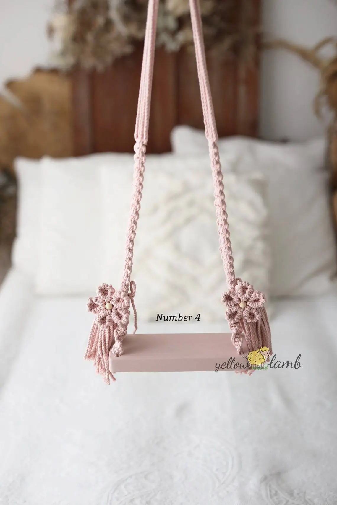 Newborn Photography Prop Wooden Swing Vintage Posing Swing Macrame Boho Children Shootsession Posing Fotografia Bebe Accessories