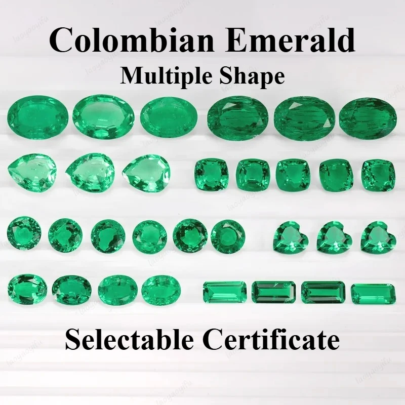 New Lab Grown Colombian Emerald Stone High Quality Multiple Shapes Certificate Available Hydrothermal Hand Cutting