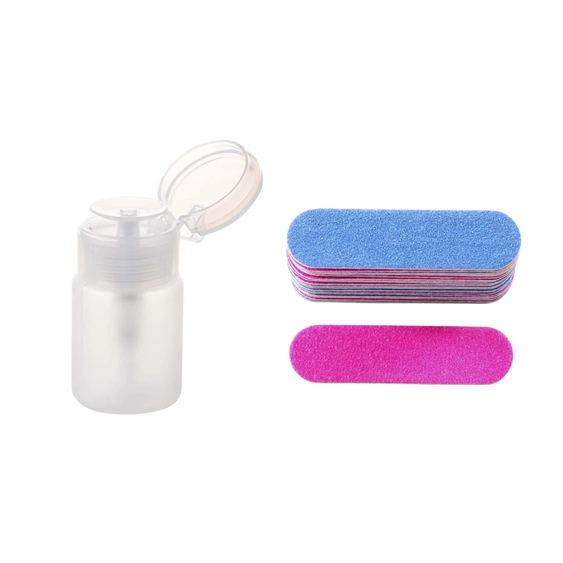 Mini bomba plástica do verniz para as unhas, 70ml, com os 100pcs das limas do prego, cor dobro