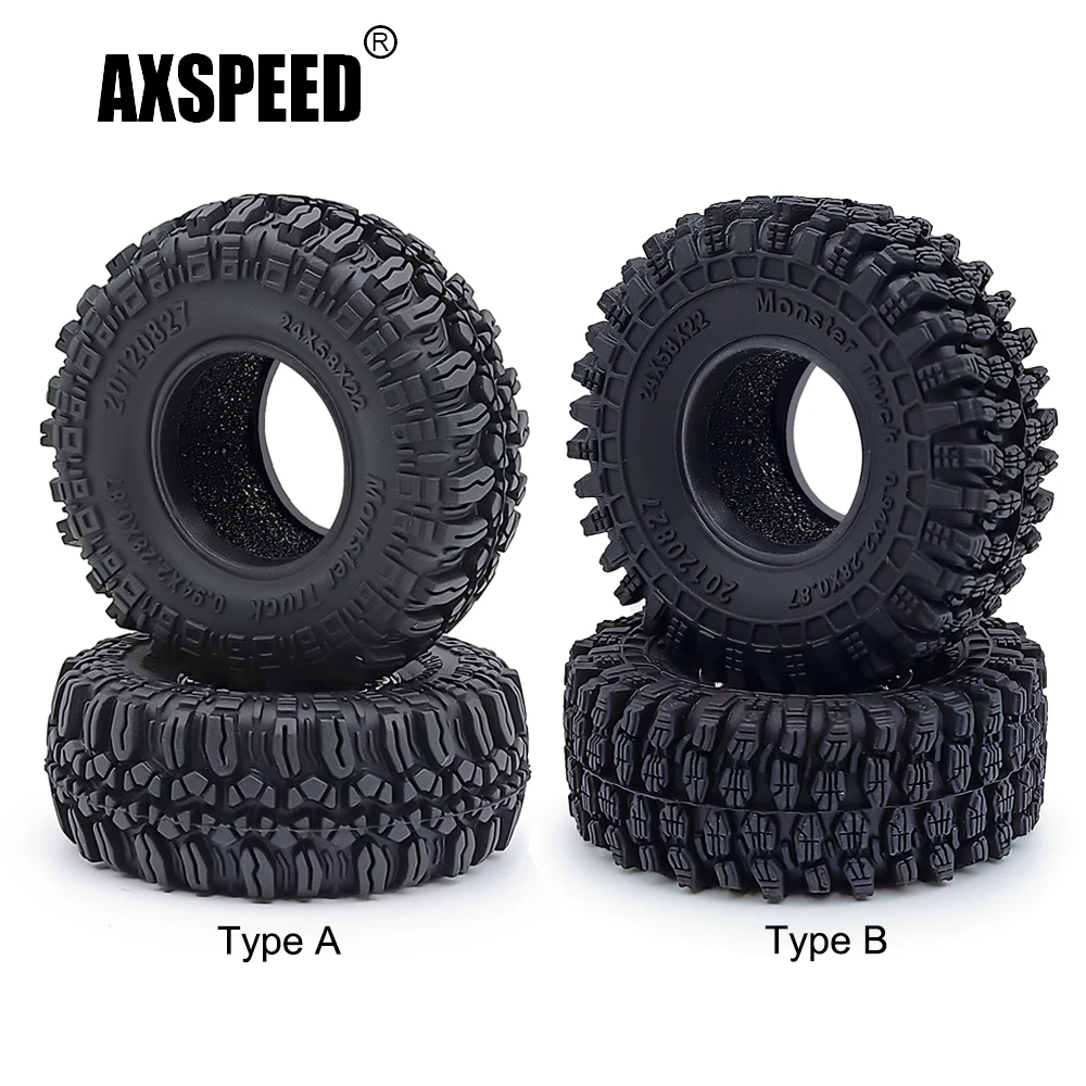 AXSPEED 4Pcs 1:18 RC Car 58mm Rubber Tires for TRX-4M Defender Bronco 1/18 Axial SCX24 1/24 RC Crawler Car Truck Model Parts