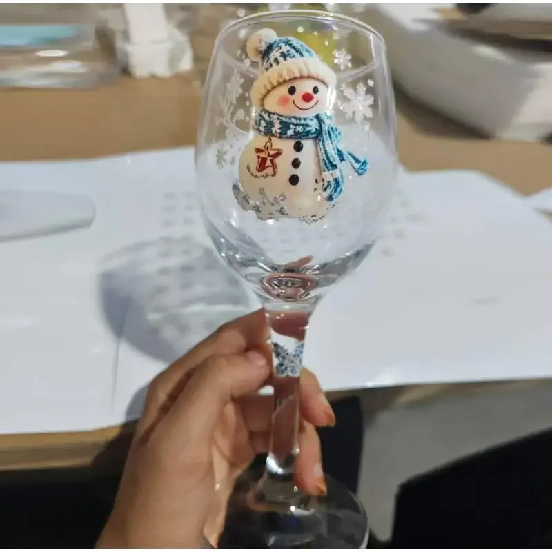 Christmas Snowflake 3D Embossed Xmas Goblet Luxury Wine Glasses Santa Snowman Reindeer Stocking Tree Wreath Xmas Table Decor ﻿