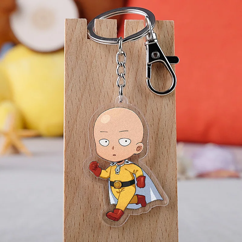 One Punch Man Anime Keychain Cute Saitama Key Chain Acrylic Cartoon Keyring Accessories Pendant Gift