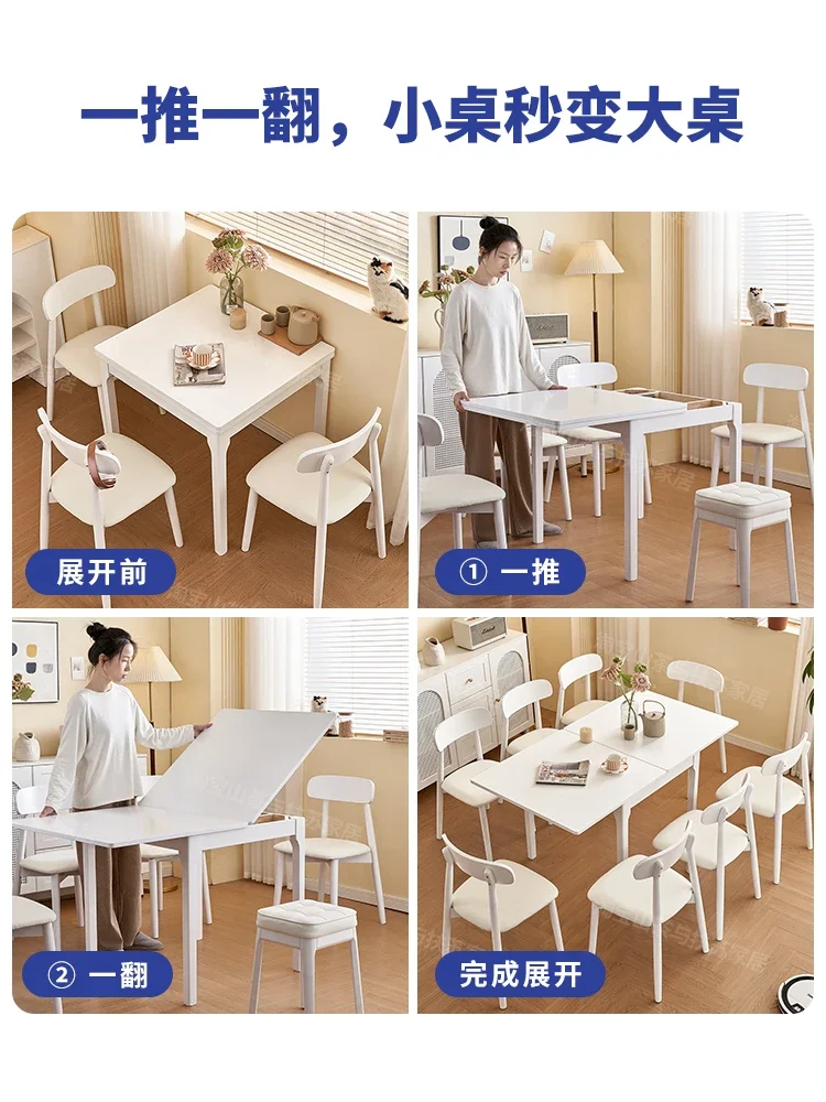 All solid wood foldable dining table household small apartment multi-functional space-saving dining table