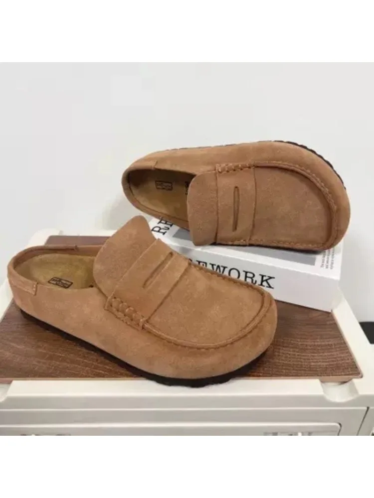 Suède leren loafers voor dames en heren, zachte kurken voetbedden, open achterkant, instap casual klompen - afbeelding 2