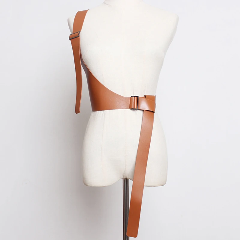 2023 New Spring PU Leather Corset Vest Strap Belt Brief Irregular Steampunk Harness Strechy Waistcoat Wide Girdle Women Fashion