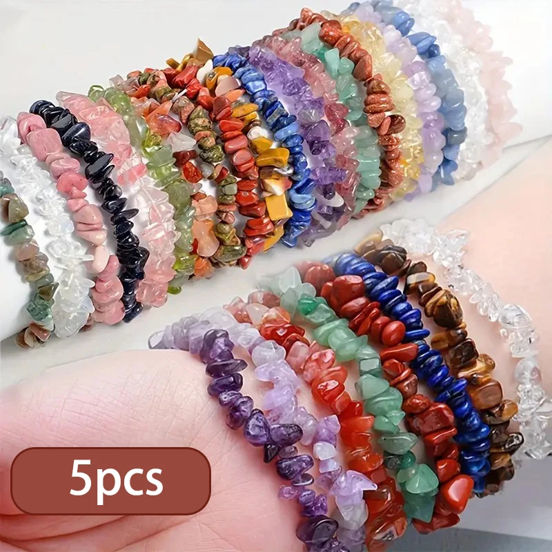 EG13 Natural Crystal Crushed Stone Bracelet Amethyst Aquamarine Irregular Stretch Chip Beads Stretch Bracelets Jewelry for Women