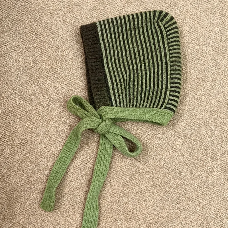 Neue japanische Wollmischung, gestreifte Strickmütze mit Schnürung, zum Schutz der Ohren, ideal für den Winter, zum Schutz des Nackens im Freien, warme Bombermütze. – Detail 6