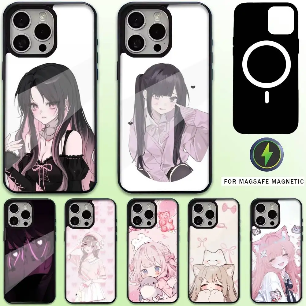 

Beauty Pink Gir Art Phone Case For iPhone17,16,15,14,13,12,11 Plus,Pro Max Magnetic For Magsafe Wireless Charging