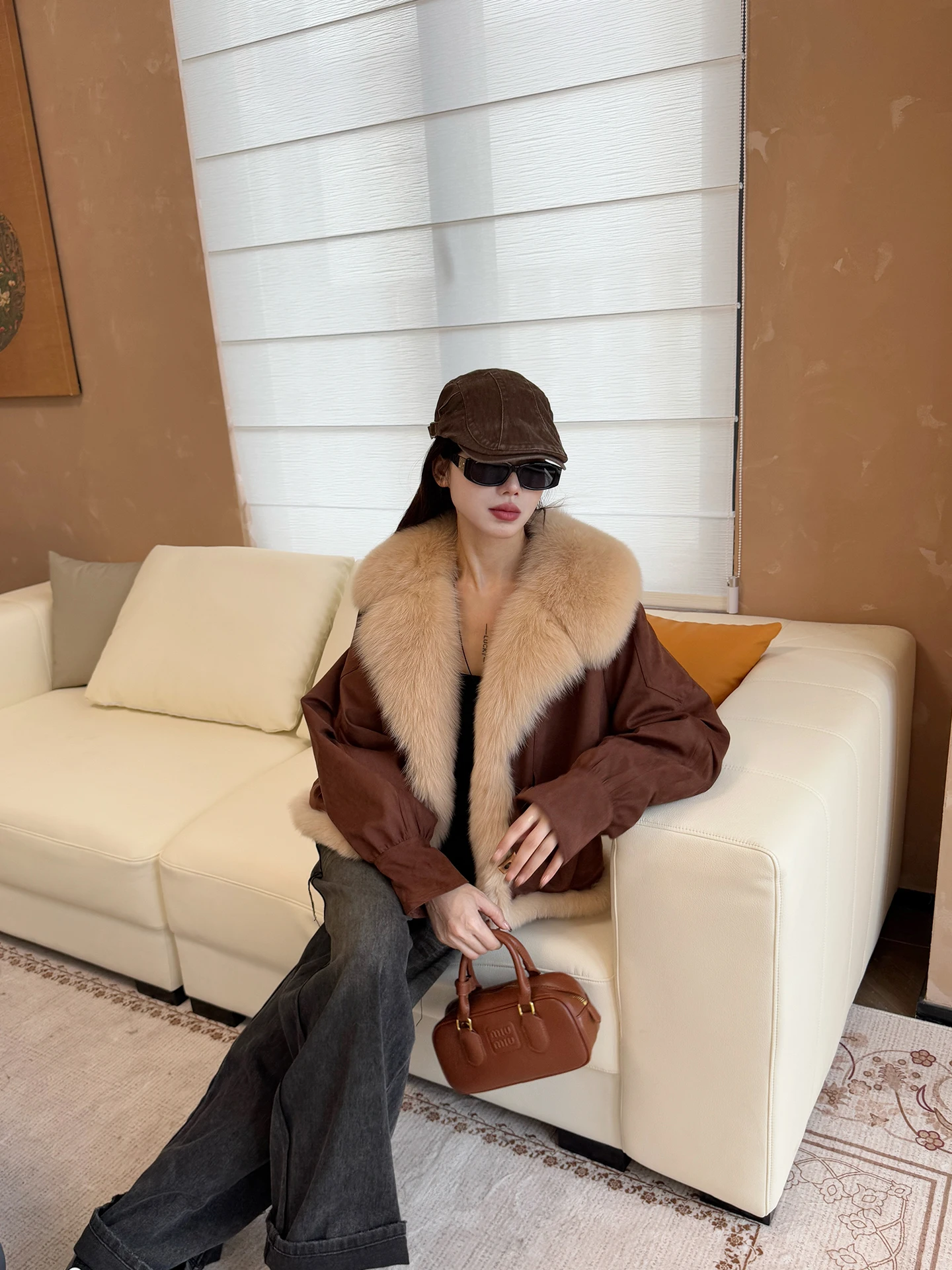 Parka courte surdimensionnée à col en fourrure de renard, ample et amincissante, avec rembourrage en duvet d'oie blanche, nouvelle collection