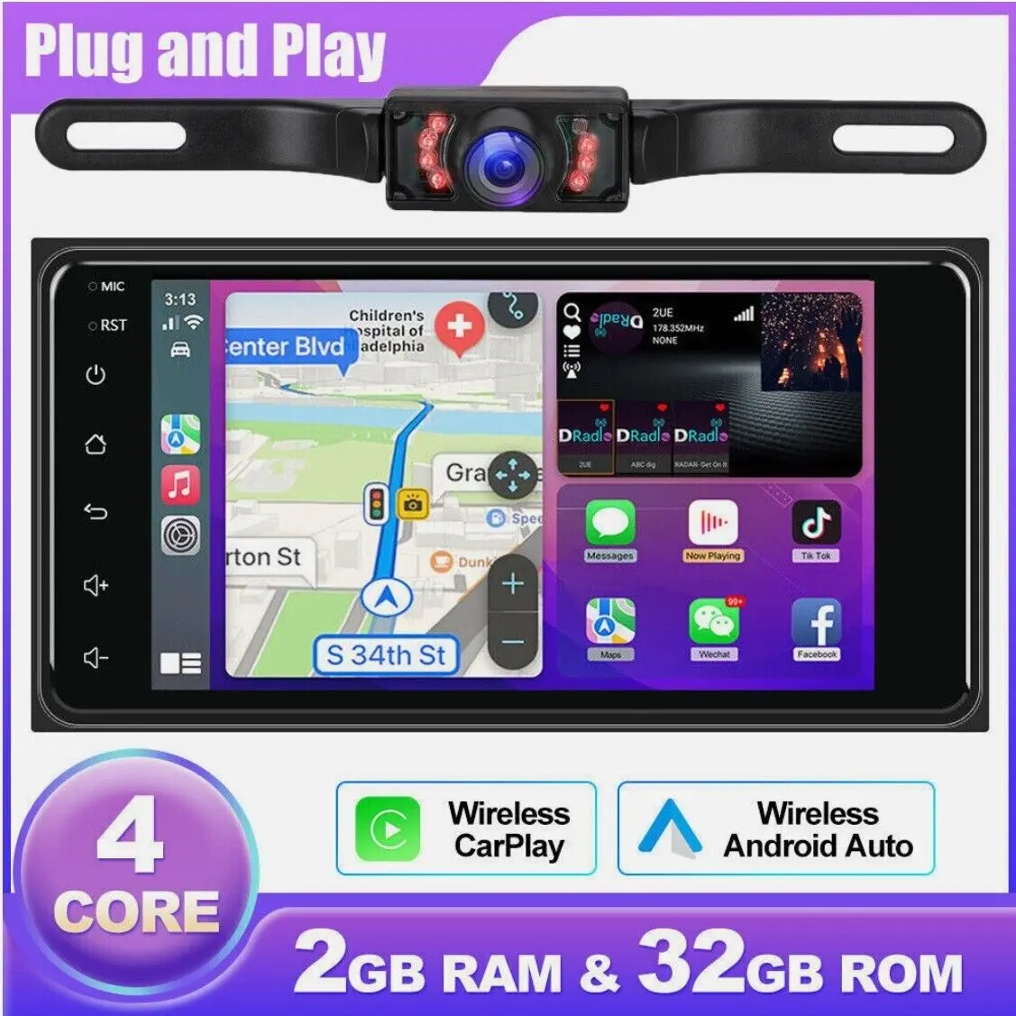 

CarPlay Android 13 Car Stereo Radio GPS WiFi BT Compatible for 4 Runner Camry 7inch