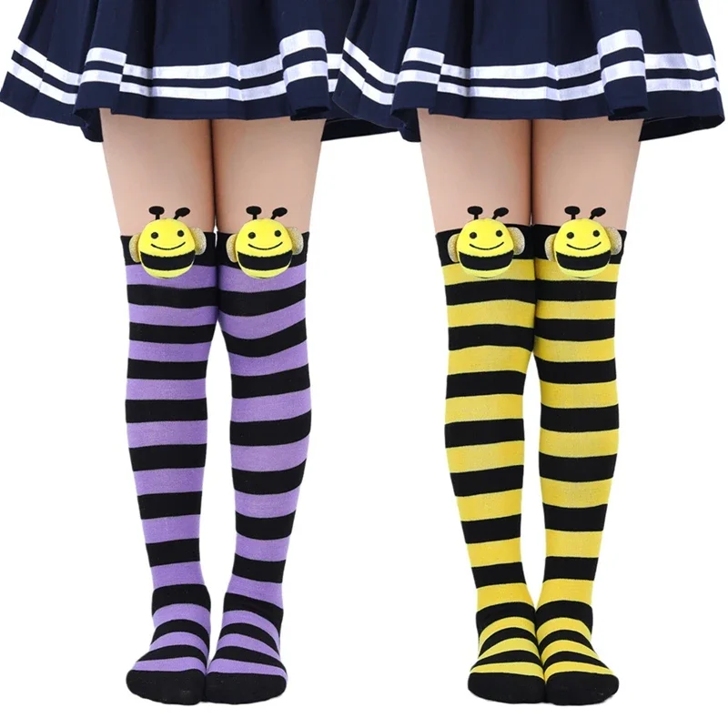 Halloween Knee High Socks Cosplay Striped Stockings for Halloween Girls Bee Costume 7-12Years