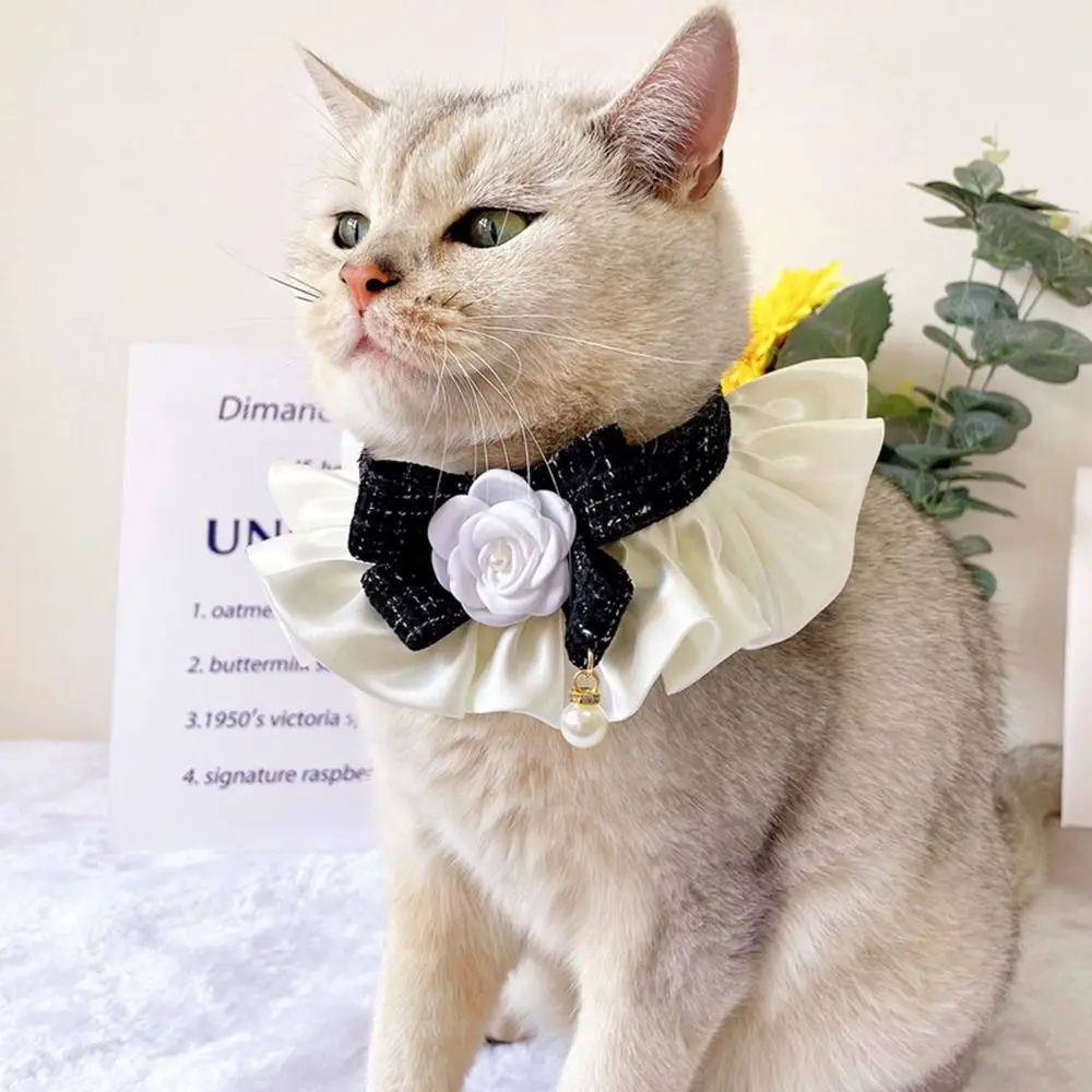 Lace Bowknot Pearl Collar Cat Dog Neckerchief Pet Cats Kitten Dog Puppy String Bib Necklace Necktie Neck Strap Scarf Accessories