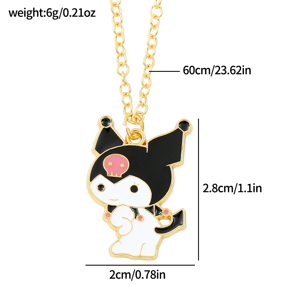 Anime Sanrio Figure Necklace Kuromi Cartoon Metal Enamel Pendant Necklace Kawaii Women Girl Party Birthday Jewelry Gifts