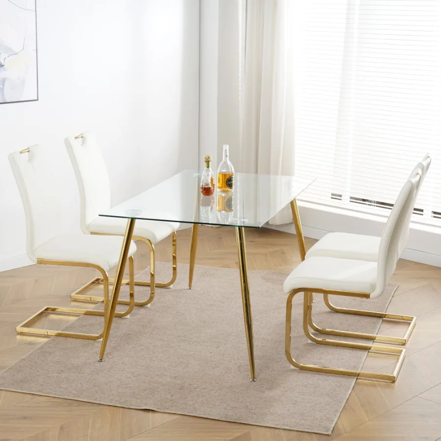 

Modern Dining Chairs with Faux Leather Padded Seat Dining Living Room Chairs Upholstered Chair with gold Metal Legs Design for