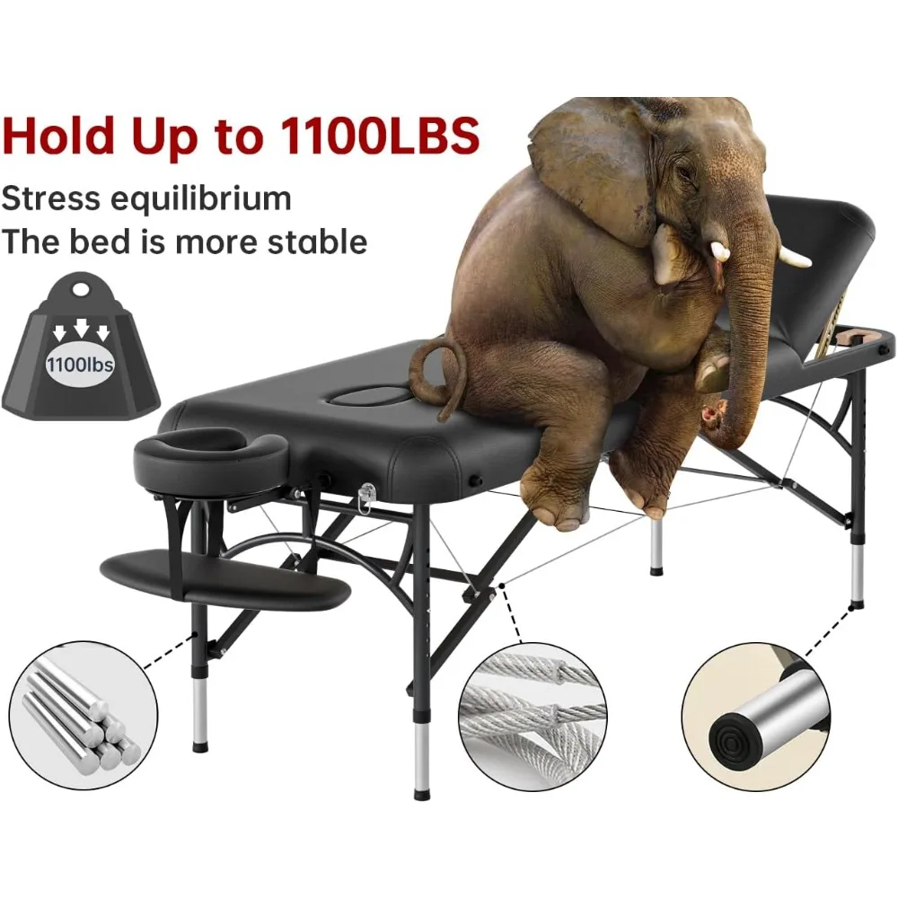 CLORIS 84" Professional Massage Table Portable 3 Fold Memory Foam Aluminium Leg Hold Up to 1100LBS Lightweight Spa Salon