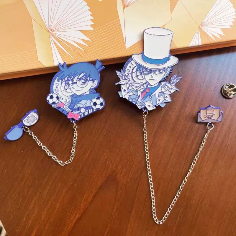 

Hot Anime Detective and Conans Series Chain Brooch Cute Cartoon Character Creativity Exquisite Badge Boys and Girls Gift
