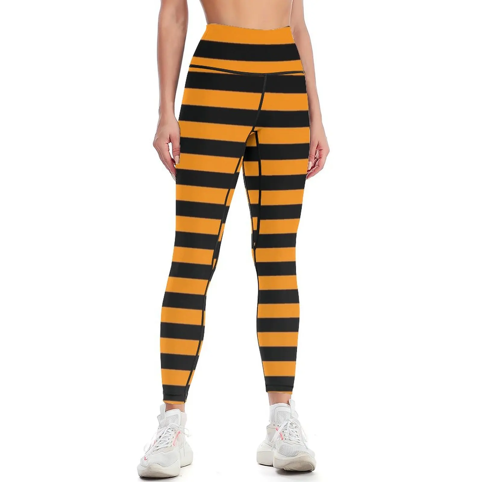 Pumpkin Orange and Black Horizontal Witch Stripes Leggings push up tights for Women sportwear push up fitness Womens Leggings