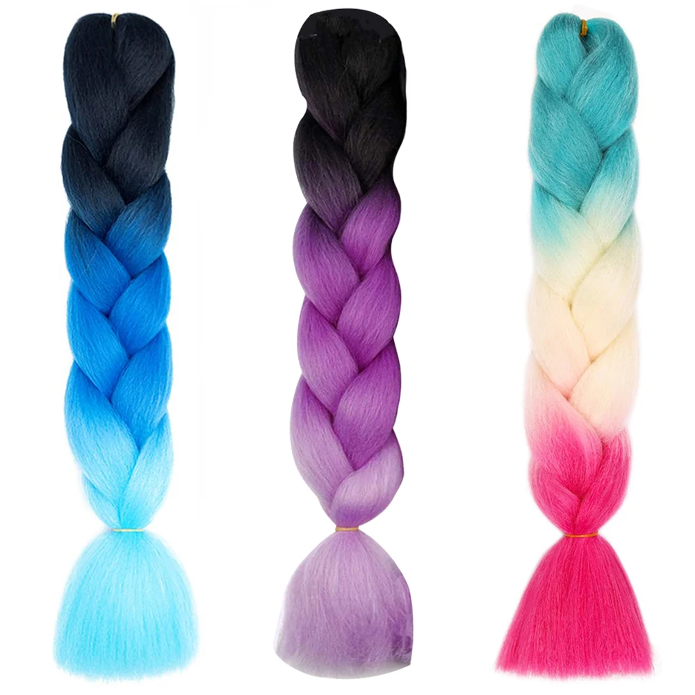 합성 옴브레 브레이딩 헤어 3개입 점보 브레이딩 헤어 익스텐션 박스 브레이드 트위스트 24인치 핫 워터 씰 리얼 소프트