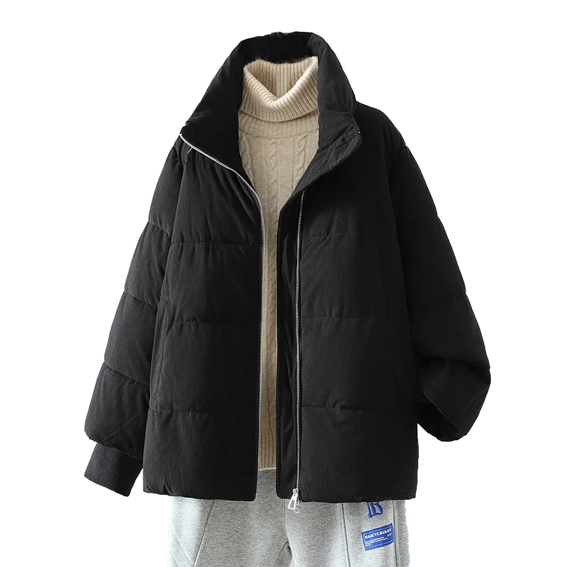 Winter Thiened Corduroy Bread Coat Loose Fit Warm Stand Collar plus Size  Color Cotton Jaet Outerwear for Women