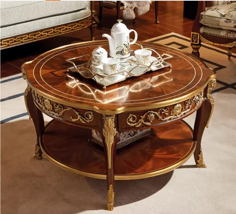 

classical round coffee table villa living room light luxury sofa side storage high-end