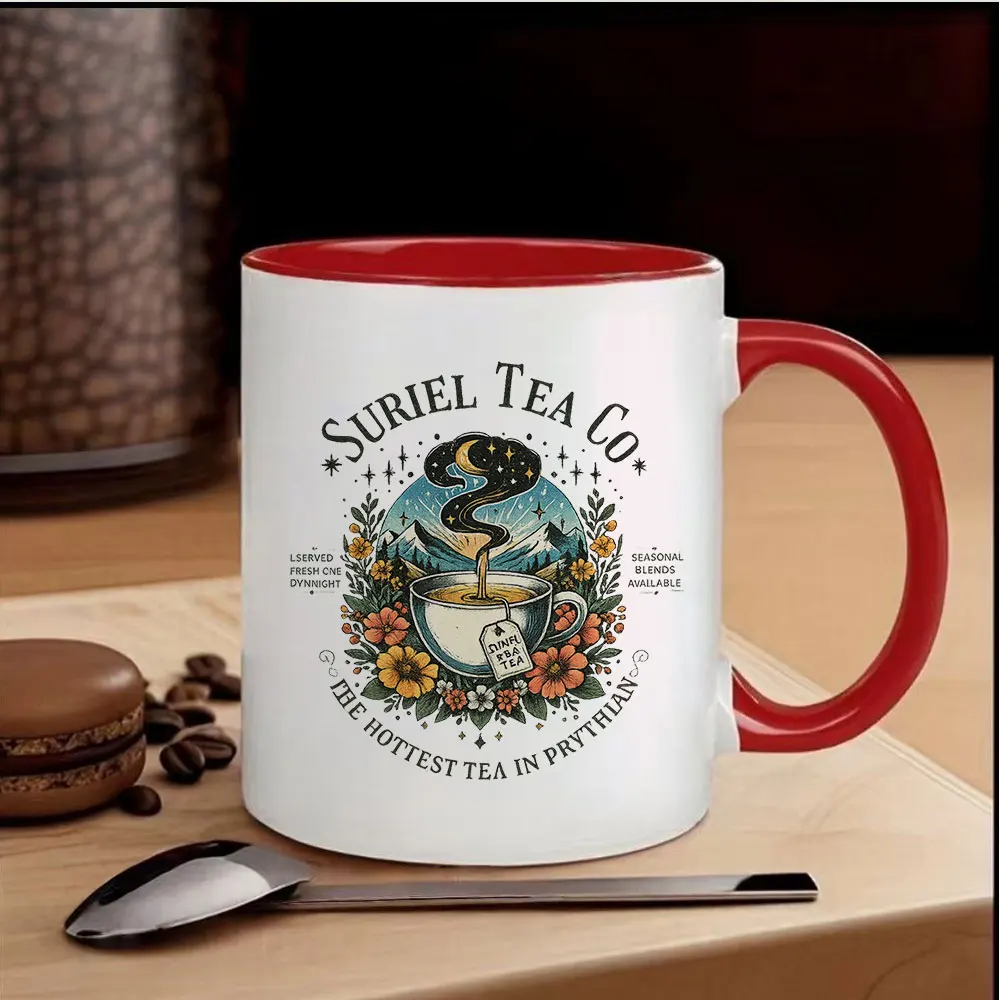 11oz Ceramic Coffee Mug with Moon Starry Sky Mountain Flower Print Infused Tea Cup for Home Office Tableware Holiday Present Bir