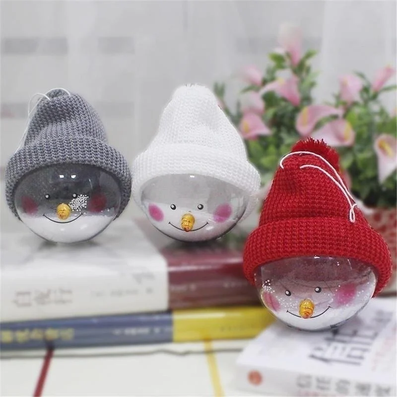 Snowman Transparent Ball With Knitted Hat Christmas Tree Home Decor Gifts