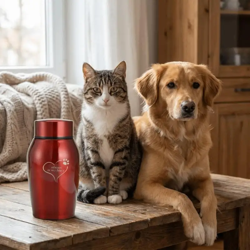 Moisture Proof Stainless Steel Pet Urn With Lid Durable Dog Cat Ash Storage Holder For Pet Memorial Souvenir Collection