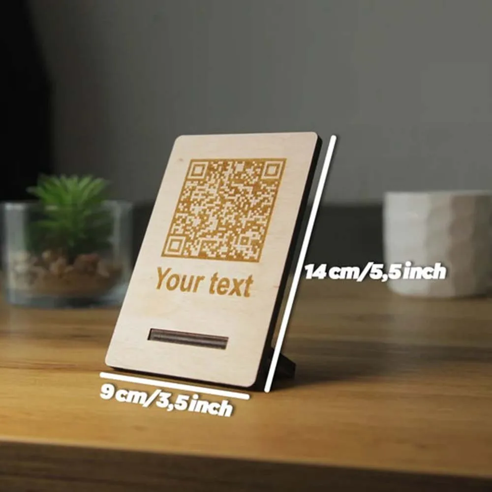 Customizable Wooden QR Code Menu Sign Table Top Display Stand High Quality Eco Friendly for Restaurant Shop QR Code Sign