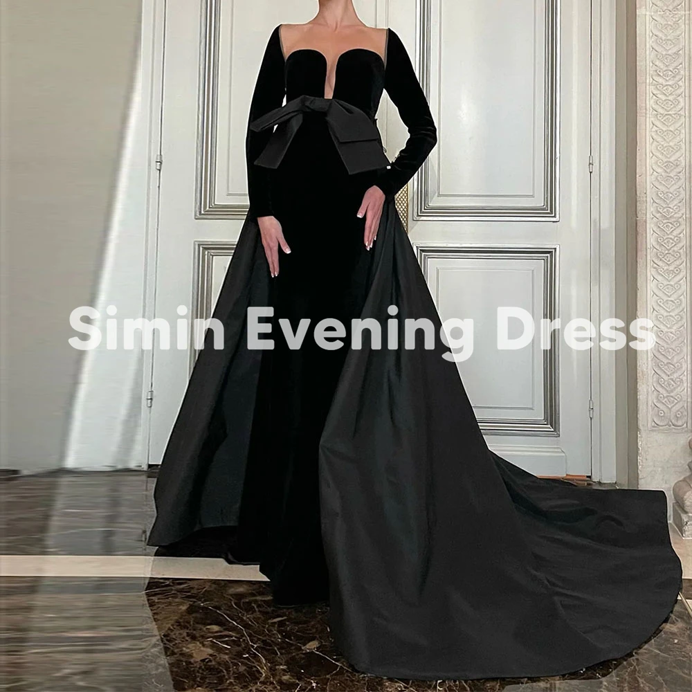 

Simin Women's Velour Bow Mermaid Saudi Evening Dresses Long Sleeves With Capel Train Floor-Length Formal Elegant Dresses 2025