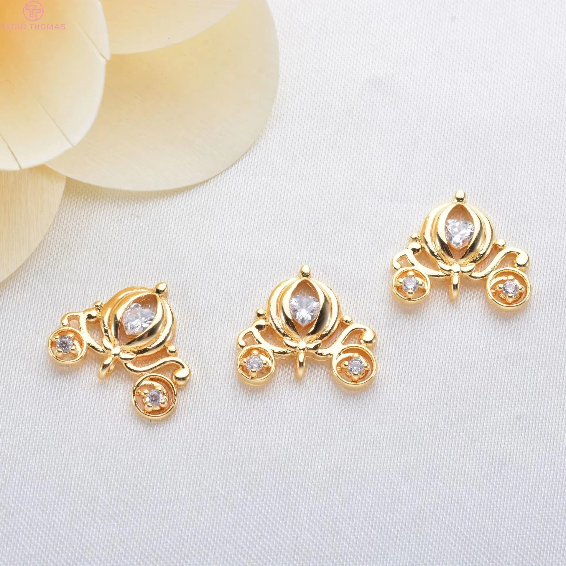 (969)6PCS 14x13.5MM 24K Gold Color Plated Brass with Zircon Pumpkin Car Pendants Charms High Quality Jewelry Making Findings