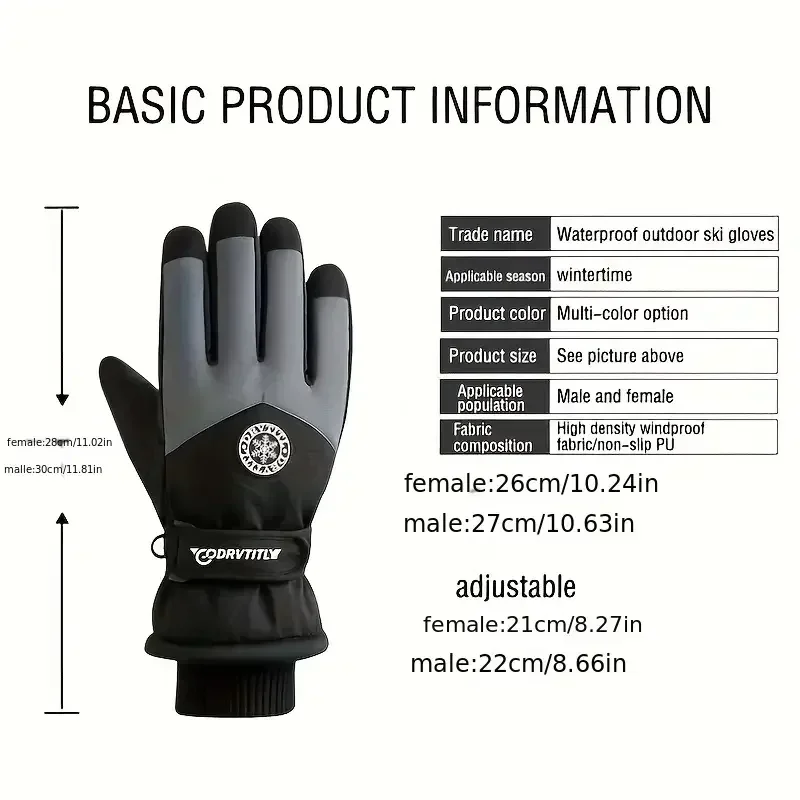 Unisex Winter Snowboard Ski Gloves PU Leather Non-slip Touch Screen Waterproof Motorcycle Cycling Fleece Warm Riding Gloves