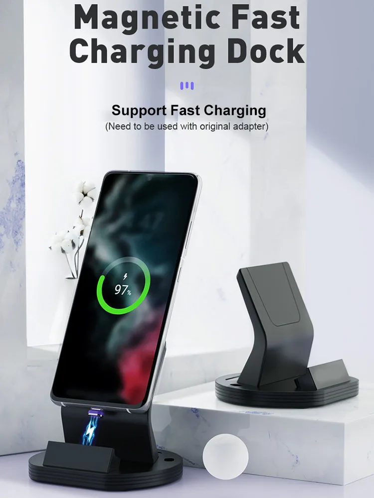 Efficient Magnetic Inductive Charging Station for USB C Phones Sleek Wireless Charger Stand with Multiple Charging Options