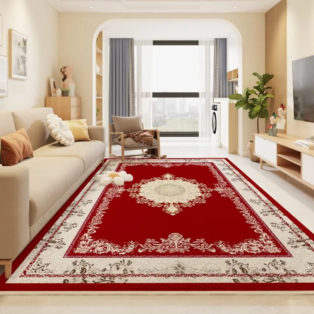 

Luxury Persian Red Carpet Living Room American Tea Table Rug Bedroom Anti-slip Large Area Mat Decoration Parlor Vintage Carpets