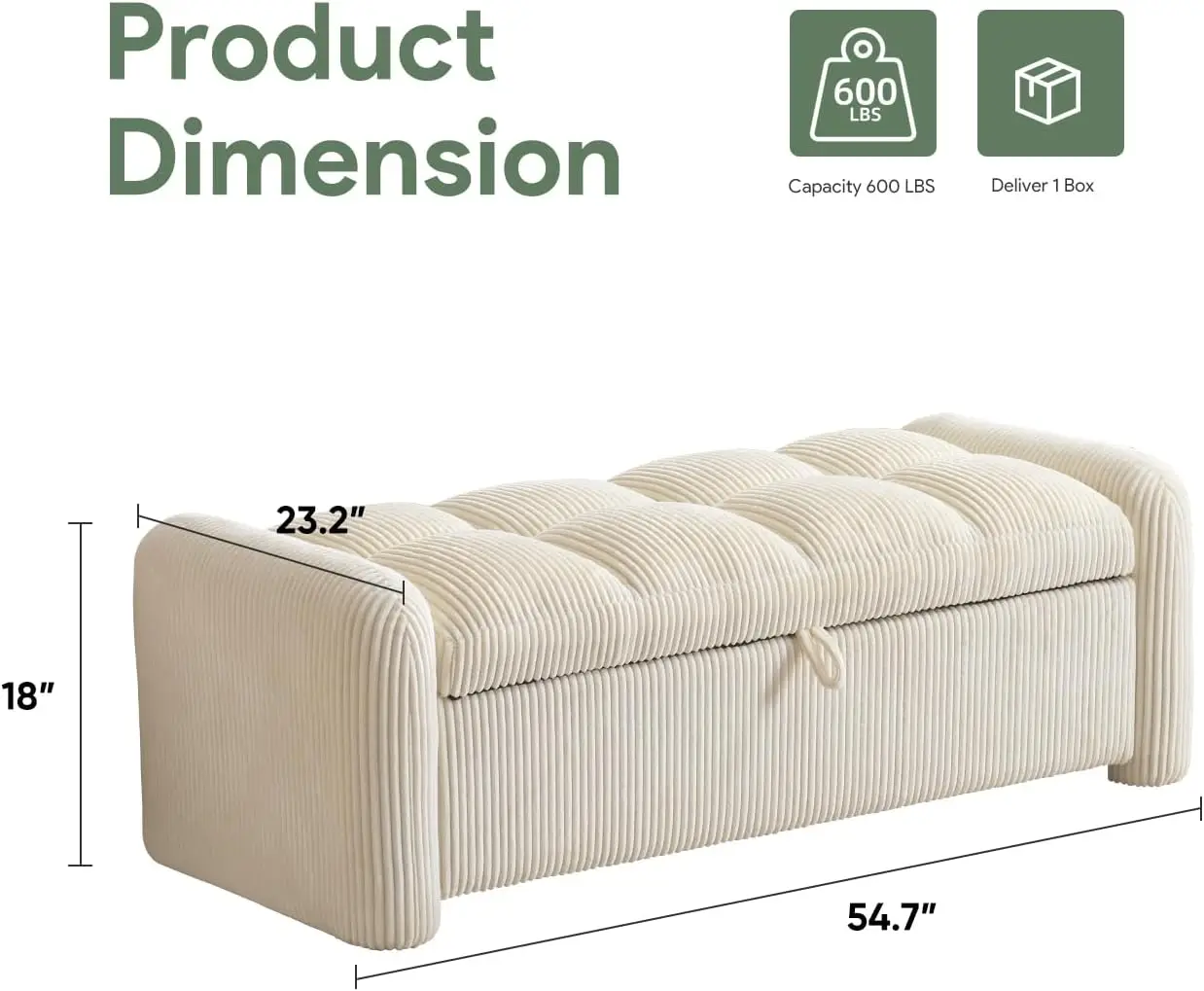 Corduroy Storage Bench Footrest Bedroom Living Room Beige Ottoman