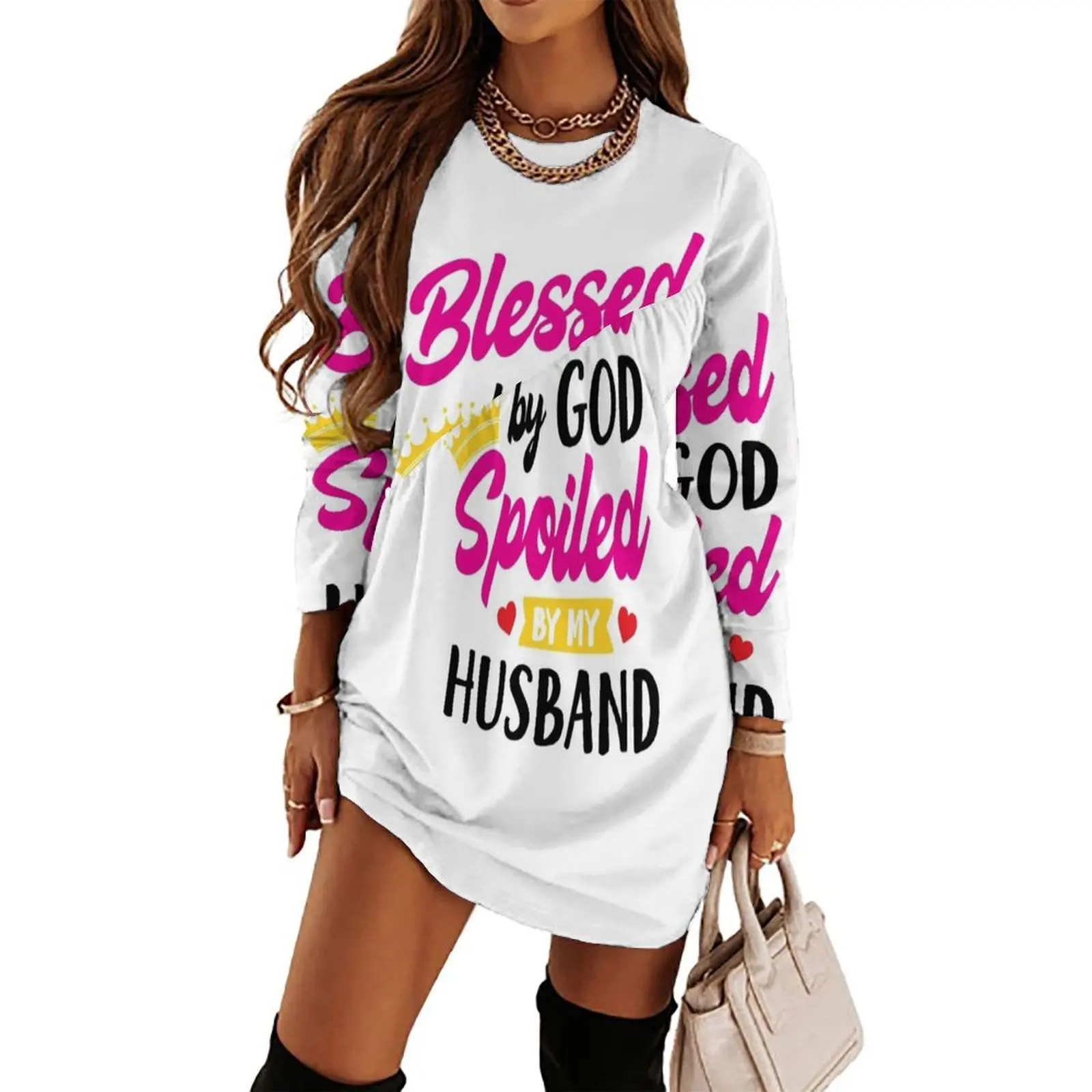 

Blessed By God Spoiled By My Husband Long Sleeved Dress evening dresses ladies Dress woman Woman"s evening dress