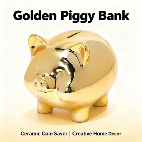 Urocza złota świnka skarbonka – kreatywna ceramiczna skarbonka w kształcie kreskówki, idealny prezent dla dzieci, dekoracja domu, skarbonka.