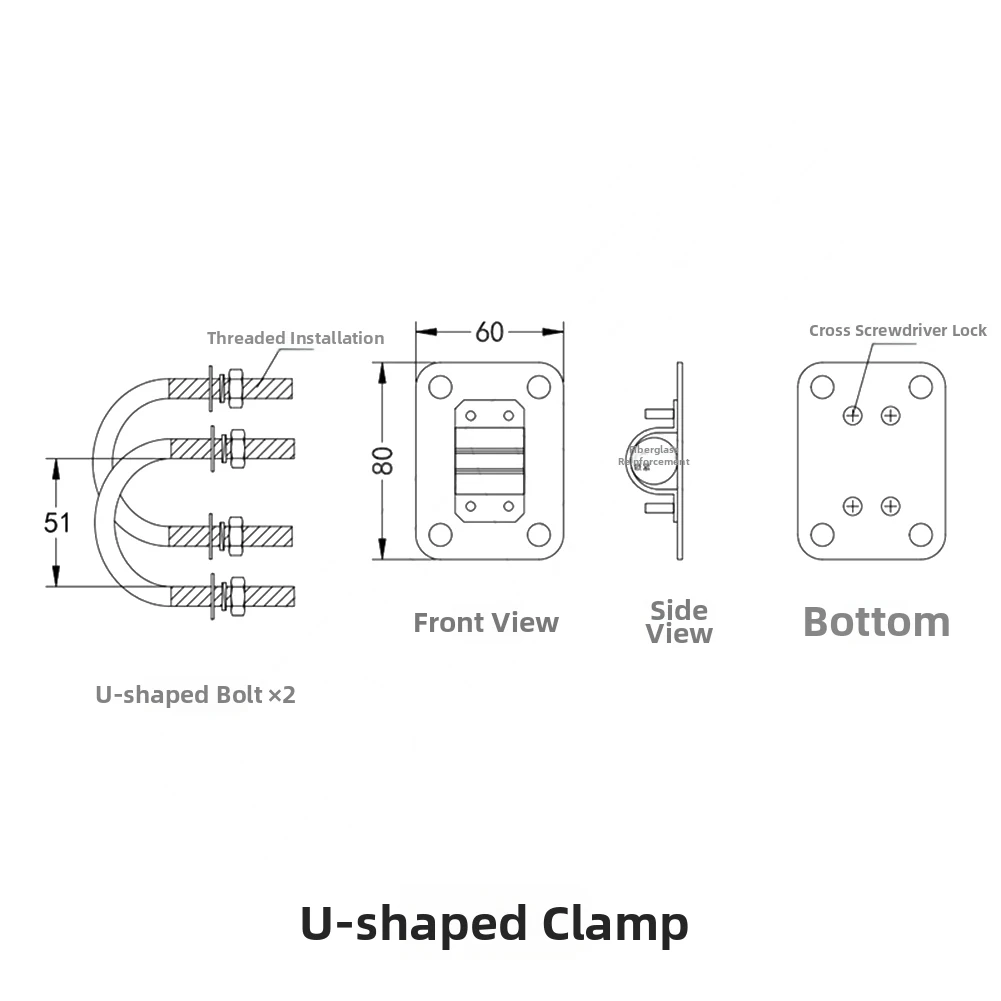 Robust Antenna Mast Clamp Mounting Bracket for Satellite Dish with U-Shaped Base and Dual Retraction Design for Outdoor Use
