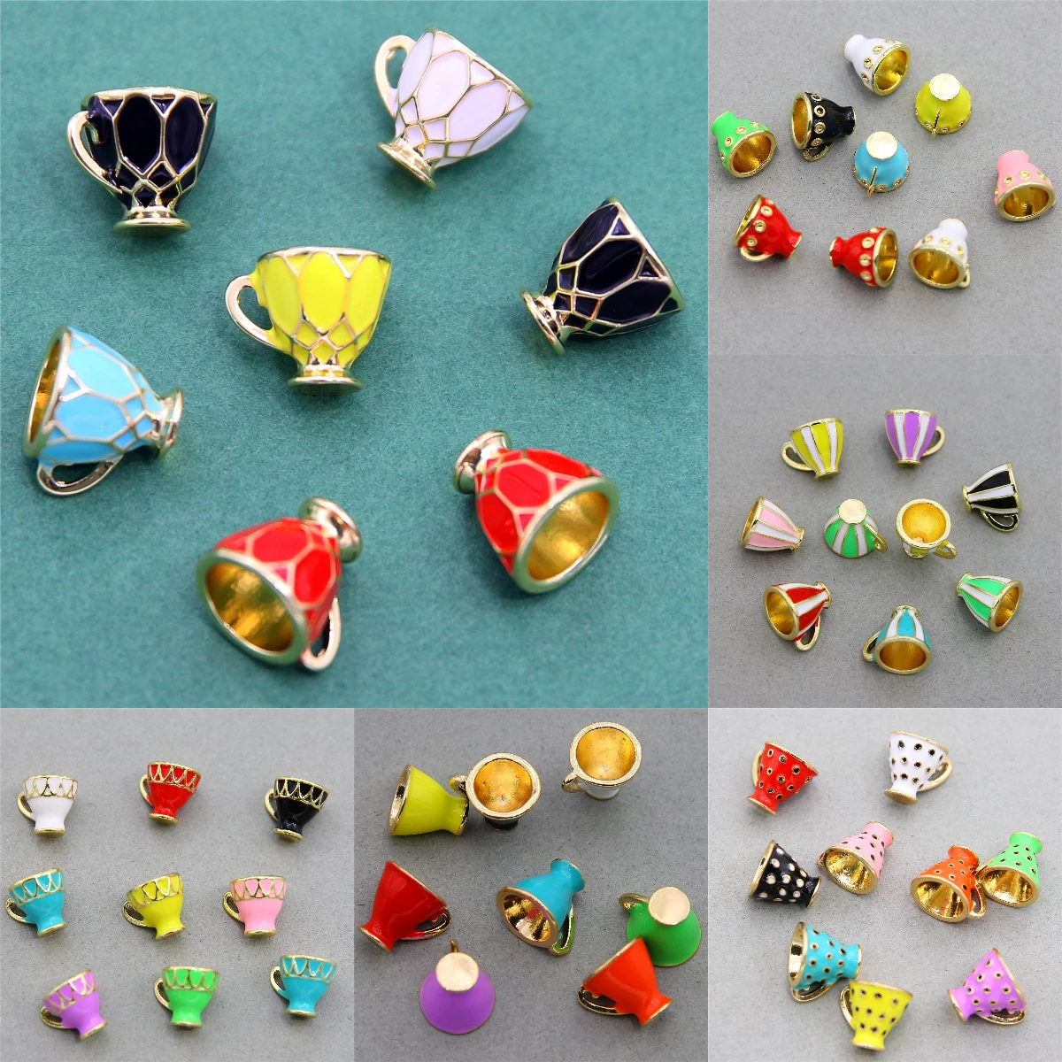 10pcs Colorful Enamel Glaze Fashion Tea Cup Pendant Diy Light Luxury Style Sweater Chain Necklace Key Chain Pendant