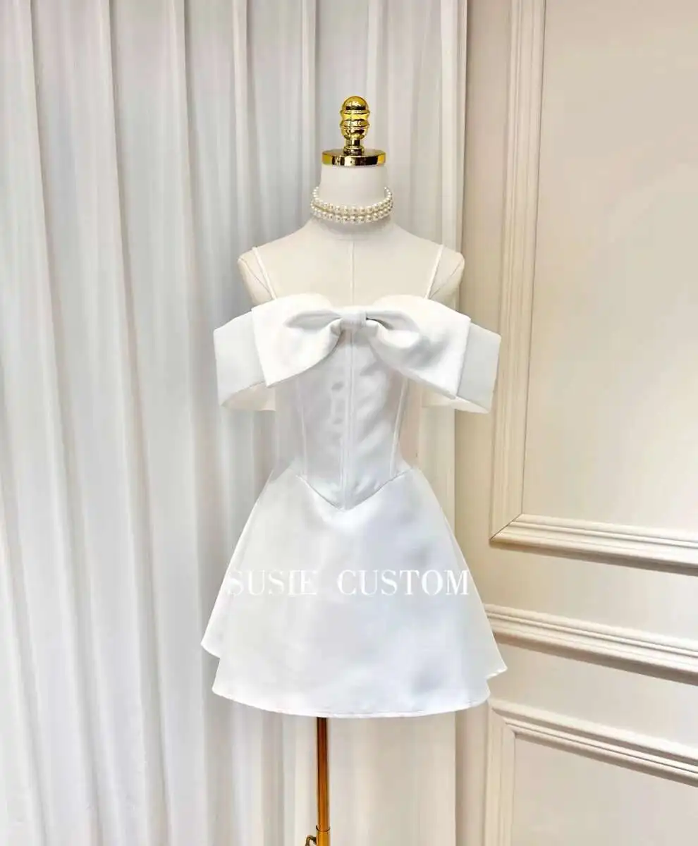 فستان حفلة موسيقية قصير بفيونكة كبيرة للصيف والخريف للنساء بأشرطة مثيرة ورقبة مائلة بدون ظهر للحفلات المسائية باللون الوردي #5