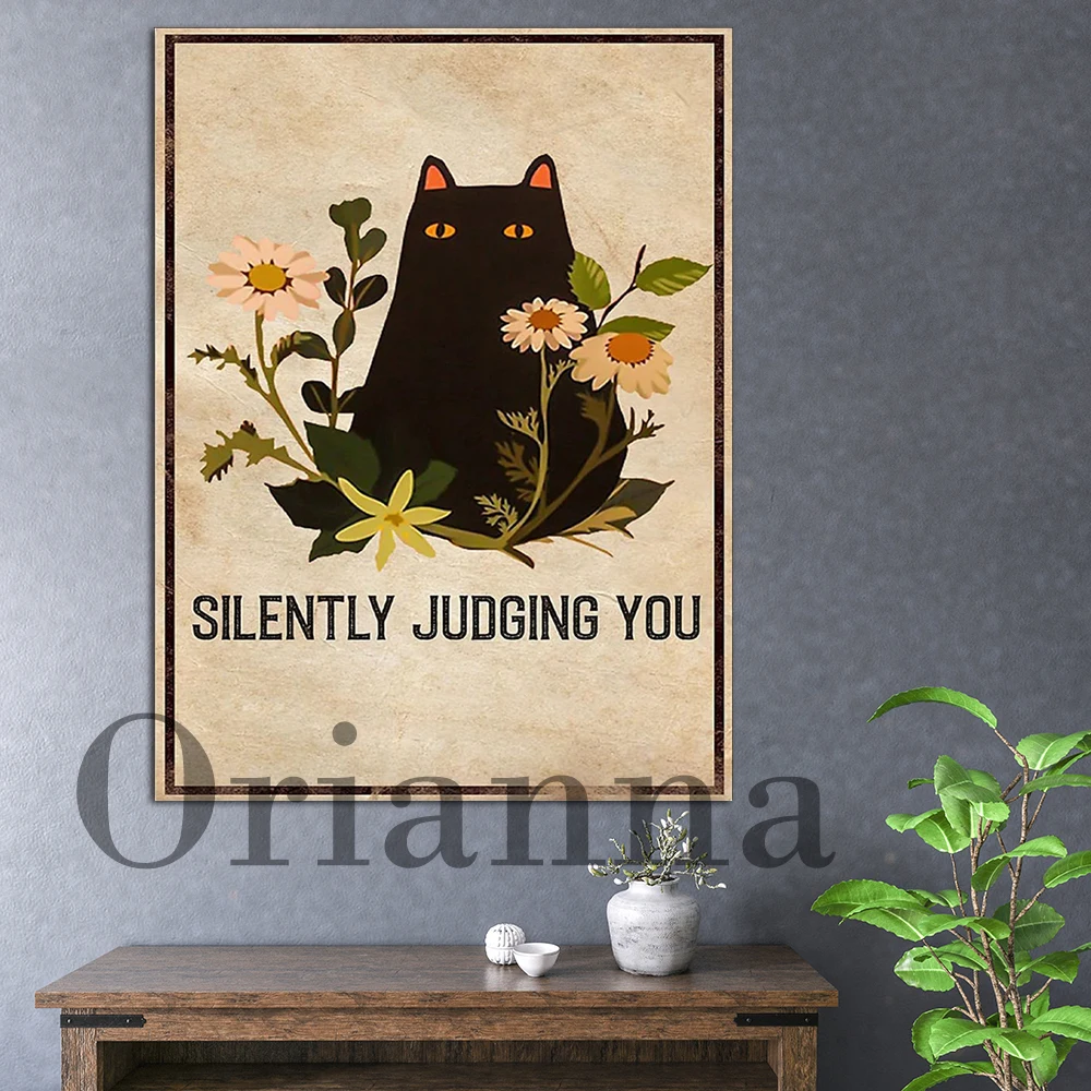 Silently Judging You Funny Black Cat Vintage Wall Art Prints Posters Nordic Modern Home Living Room Bedroom Decor Painting Gift