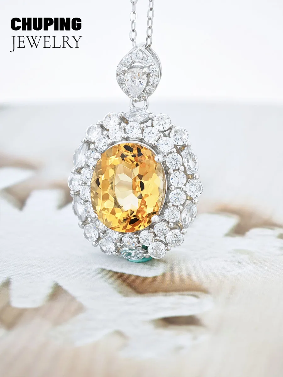 Chu Ping joyería fina cristal amarillo y rubí de laboratorio forma ovalada S925 collar para la fiesta de noche o regalo conmemorativo de aniversario